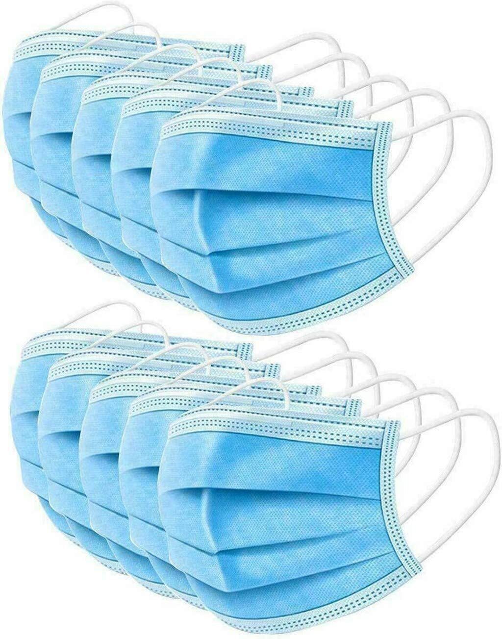 50 Pack Kids Face Mask 3 Ply Breathable Ear Loops Disposable Masks Blue